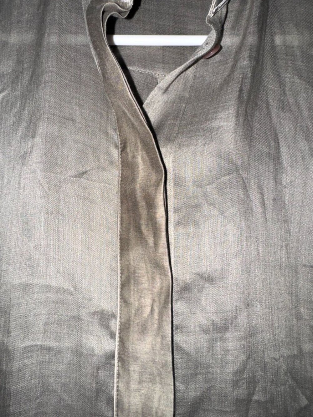 Lafayette 148 New York Womens Long Button-Up Shirt P Taupe Ramie/Tencel - Picture 4 of 8